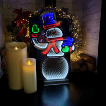 56cm Infinity Light up Standing Snowman Christmas Decoration with Multi-Coloured LEDs on Metal Base