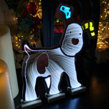 40cm Infinity Light up Snowdog Christmas Decoration with White LEDs on Wooden Base
