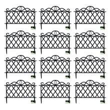 Pack of 12 27cm x 47cm Black Plastic Garden Border Fence Edging with Lattice Design