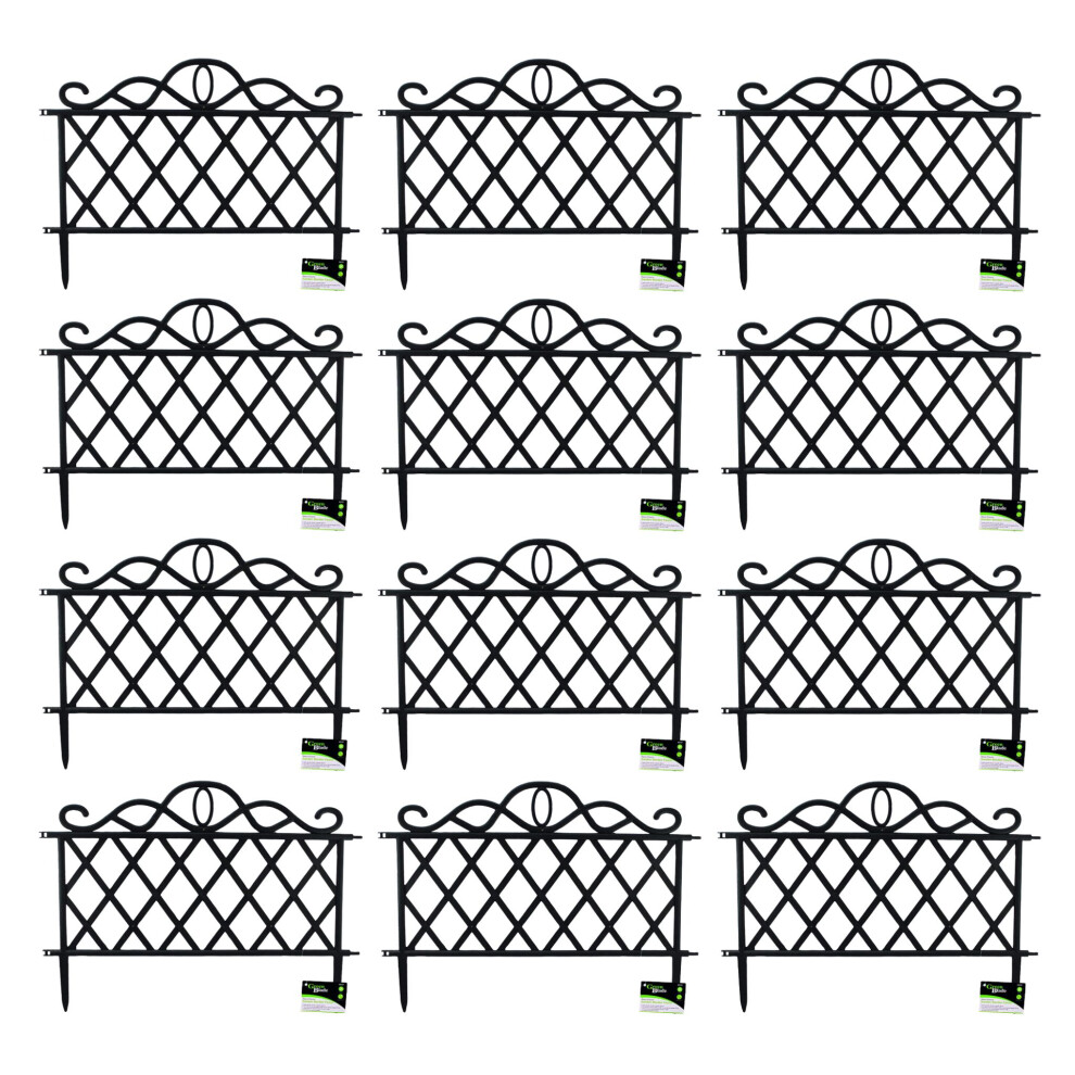 Pack Of 12 27cm Black Plastic Garden Patio Lawn Border Fence Edging