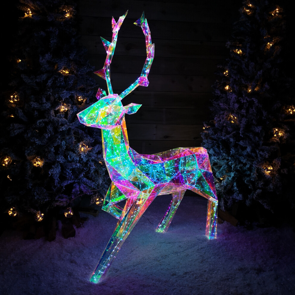 Samuel Alexander 1.4M Up Standing Dreams Iridescent Christmas Stag With 600 Leds Light/White