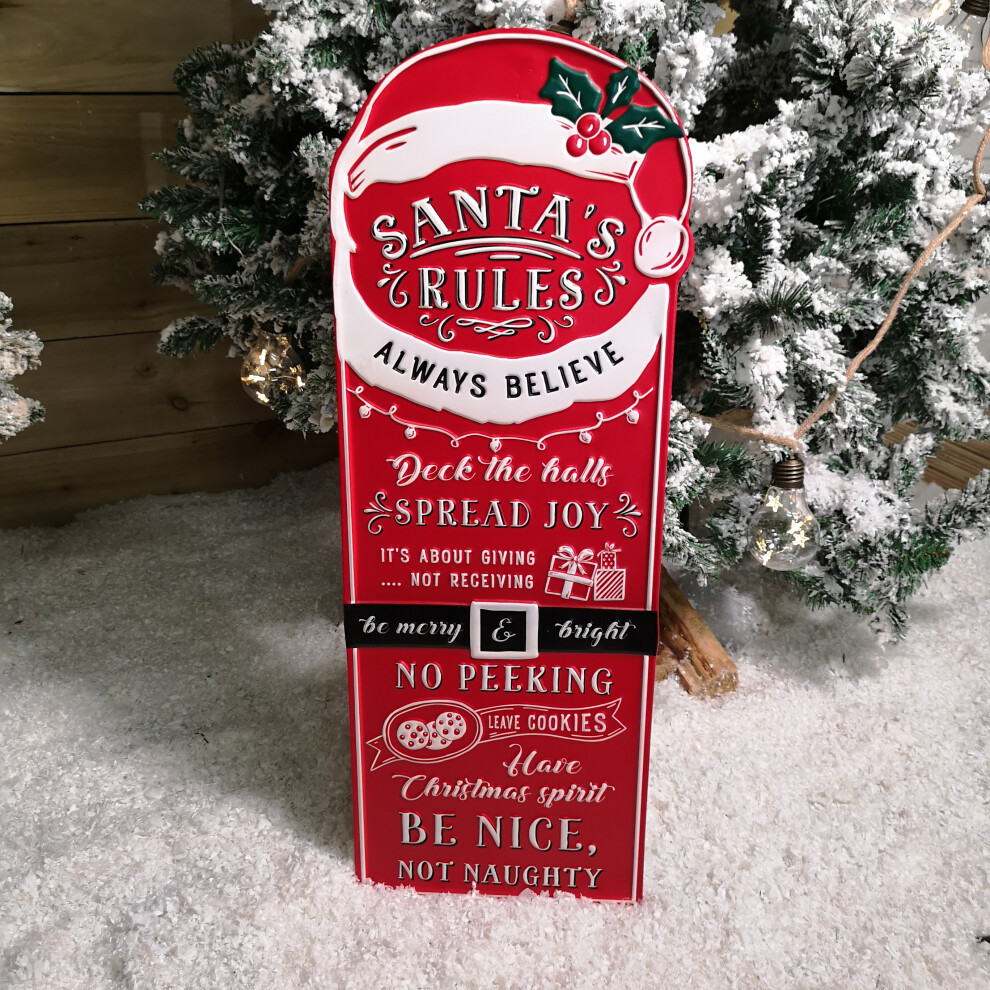 Samuel Alexander 68Cm Indoor Outdoor Red Metal Santa's Rules Sign Hanging Christmas Decoration