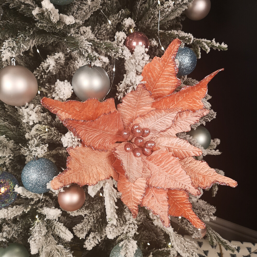 Samuel Alexander 68Cm Frosted Light Coral Pink Poinsettia Stem Christmas Decoration