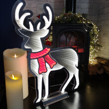 60cm Infinity Light up Standing Christmas Reindeer Decoration with White & Red LEDs on Metal Base