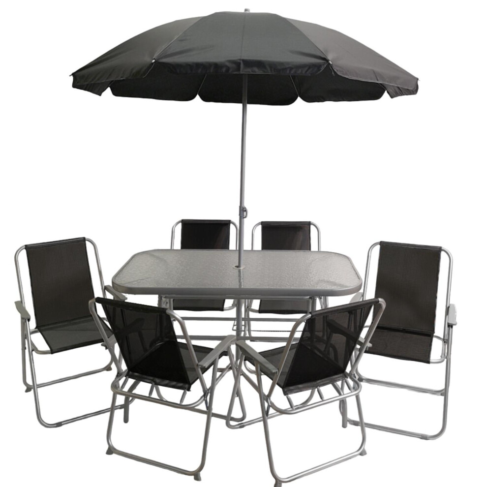 Samuel Alexander 6 Person Garden Furniture Patio Set Table, 6 Chairs & Parasol