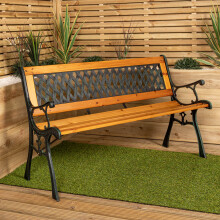 2 Seater Outdoor Wooden Cast Iron with Lattice Design Garden Patio Bench