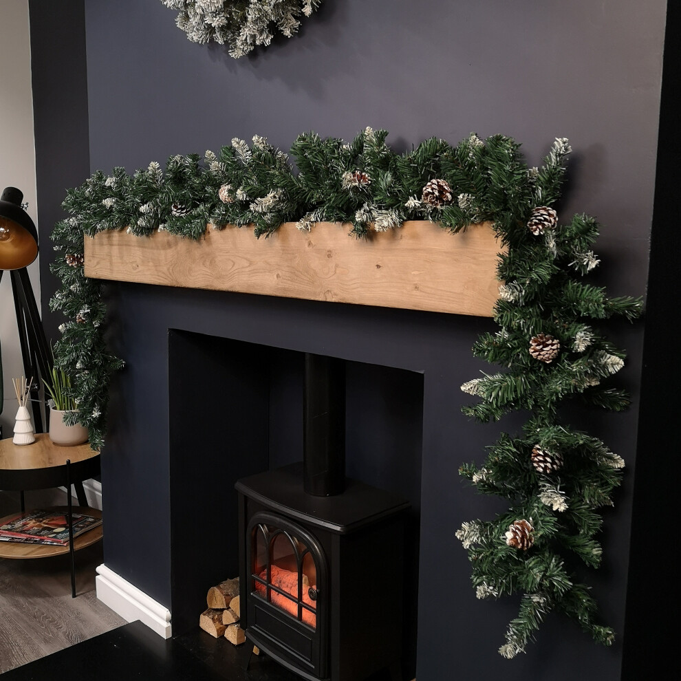 Samuel Alexander 2.7M Snow Tipped Christmas Garland With Pine Cones And Mixed Needles