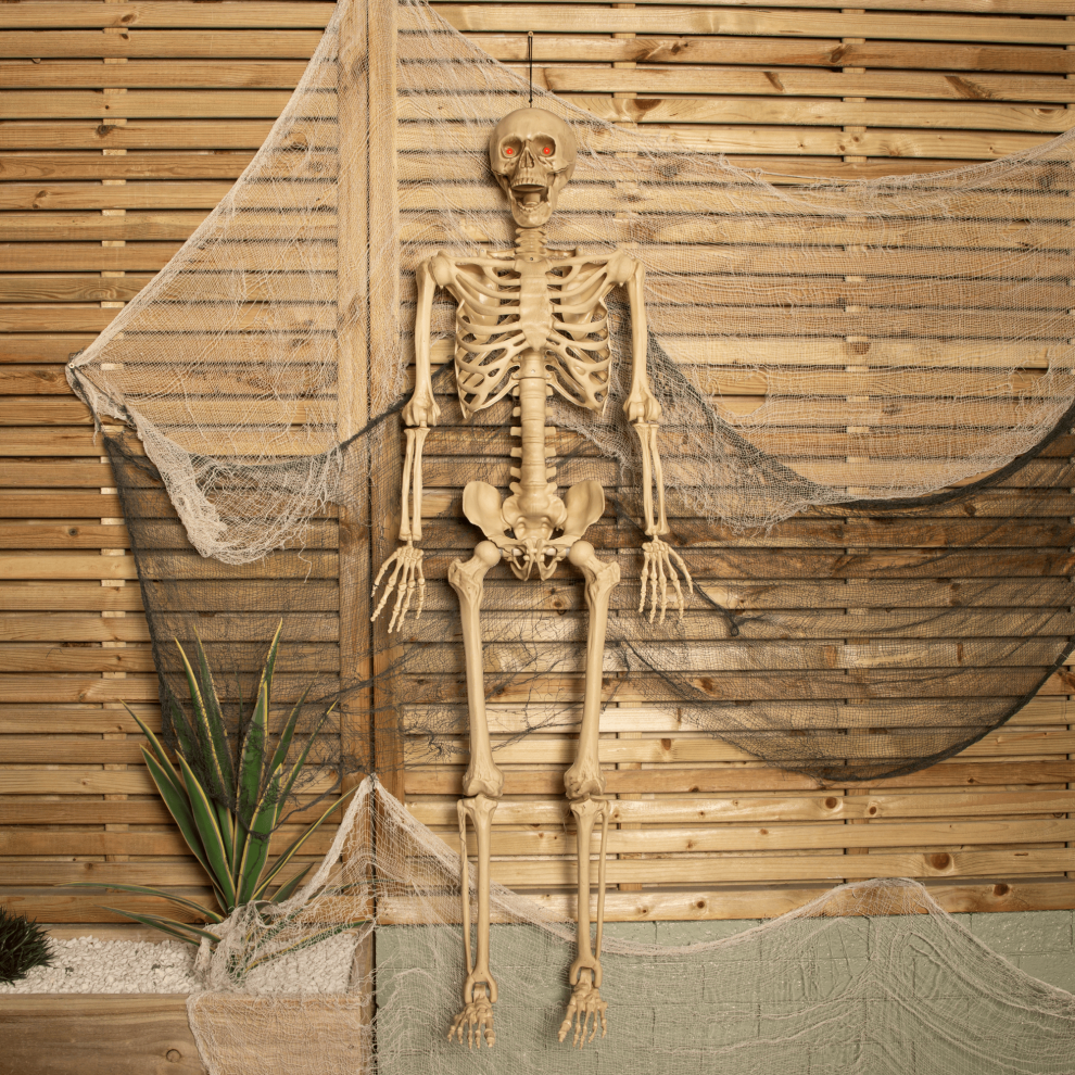 Samuel Alexander 5Ft (150Cm) Posable Full Body Halloween Led Skeleton Decoration With Movable Joints And Led Eyes