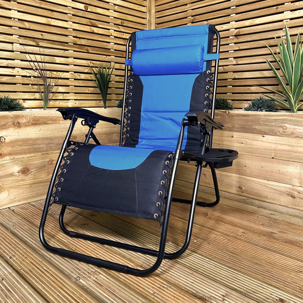 Samuel Alexander Unisex Blue Luxury Padded Multi Position Zero Gravity Garden Relaxer Chair Lounger In & Black - Image 3