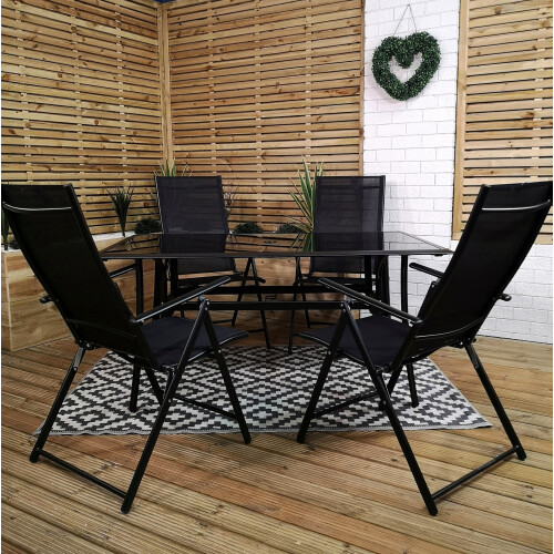 Samuel Alexander Outdoor 4 Person Rectangular Glass Top Garden Patio Dining Table Chairs Set