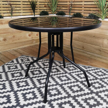 4 Person Round Black Garden Table with Glass Top & Parasol Hole