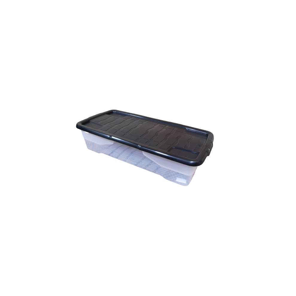 42L Clear Under Bed Storage Box with Black Lid, Stackable and Nestable Design Storage Solution