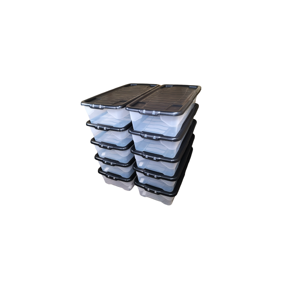 Samuel Alexander 10 X 42L Clear Under Bed Storage Box With Lid, Stackable And Nestable Design Storage Solution Black
