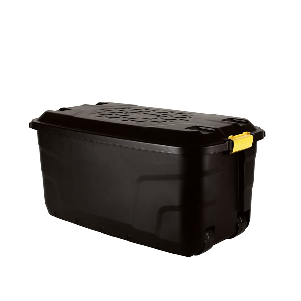 75L Heavy Duty Trunk on Wheels Sturdy, Lockable, Stackable and Nestable Design Storage Chest with Clips in Black-image-OPC-PFZW58Y-NEW