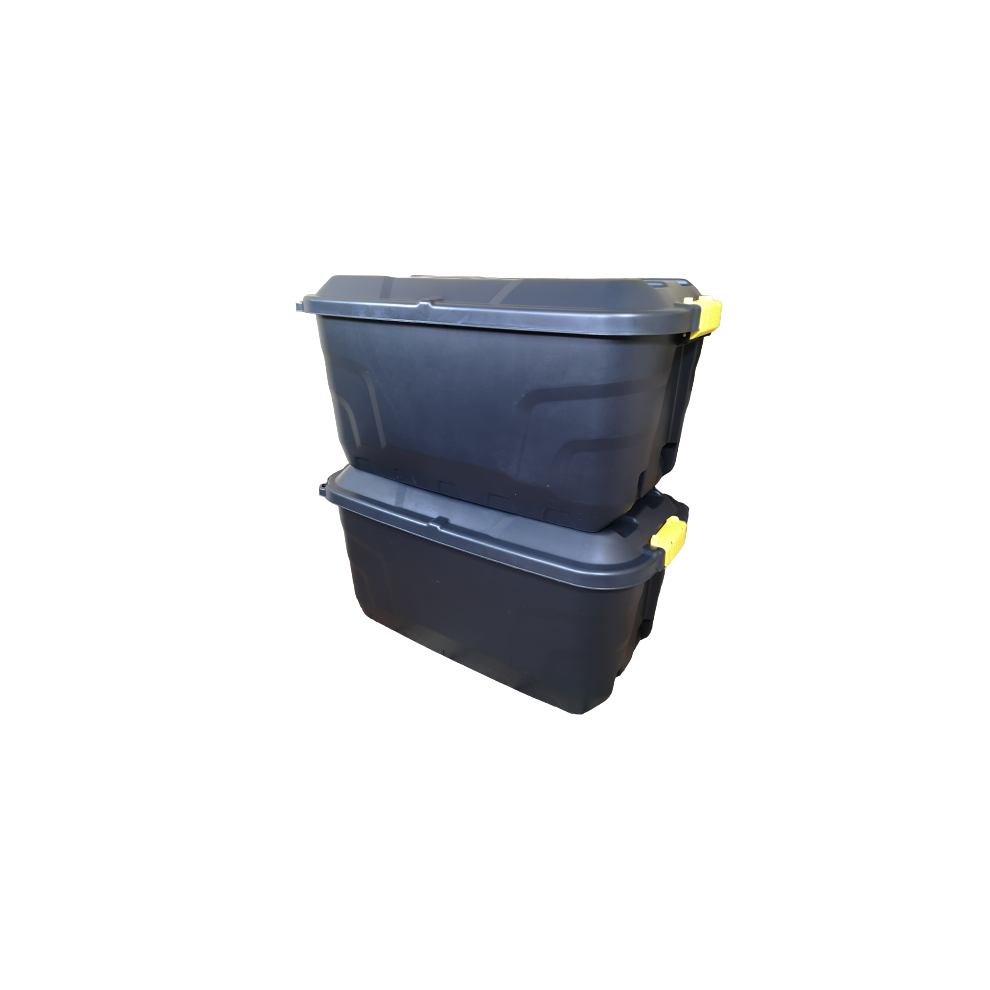 Samuel Alexander 2 X 75L Heavy Duty Trunks On Wheels Sturdy, Lockable, Stackable And Nestable Design Storage Chest With Clips In Black