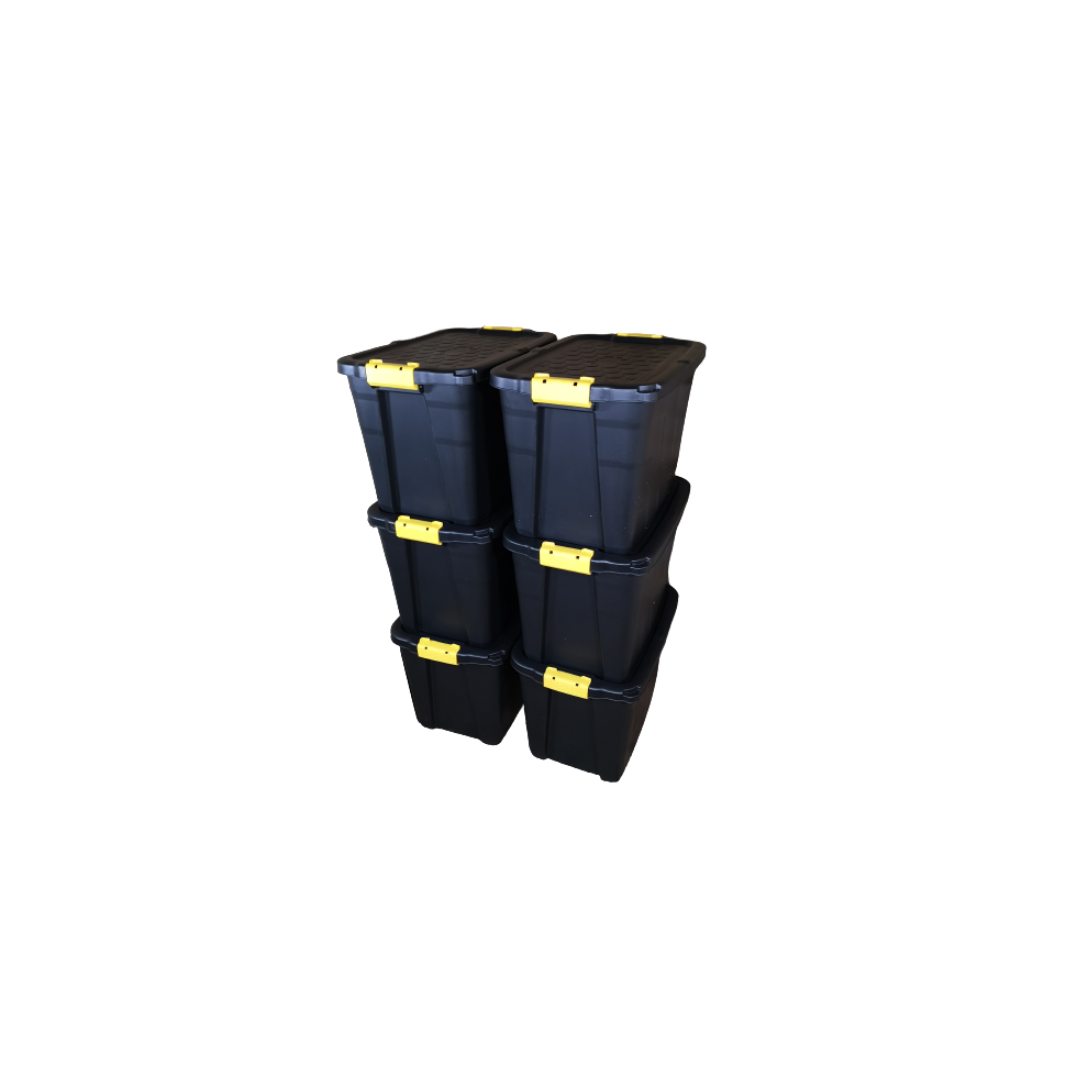 6 x 60L Heavy Duty Storage Tubs Sturdy, Lockable, Stackable and Nestable Design Storage Chests with Clips in Black-image-OPC-PFZW598-NEW