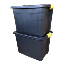 2 x 60L Heavy Duty Storage Tubs Sturdy, Lockable, Stackable and Nestable Design Storage Chests with Clips in Black