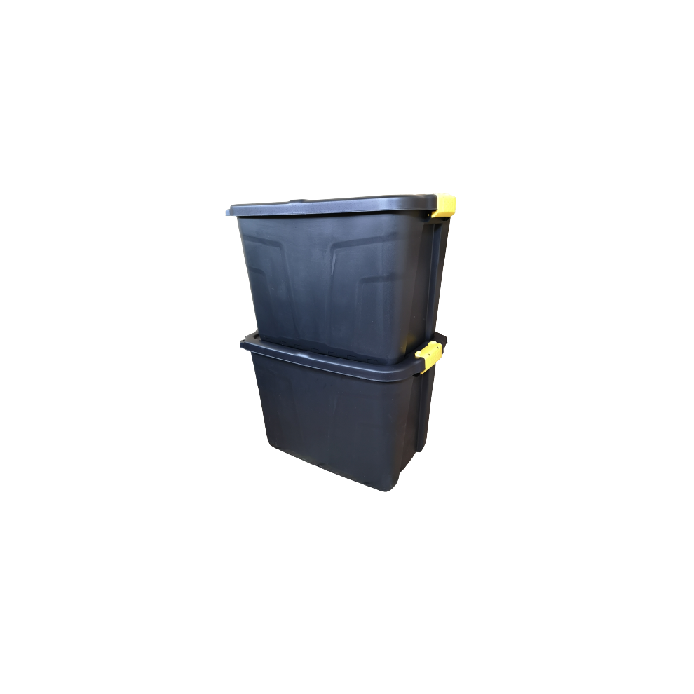 Samuel Alexander 2 X 60L Heavy Duty Storage Tubs Sturdy, Lockable, Stackable And Nestable Design Storage Chests With Clips In Black