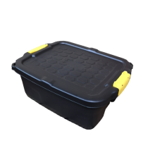 24L Heavy Duty Storage Box Sturdy, Lockable, Stackable and Nestable Design Storage Chest with Clips in Black