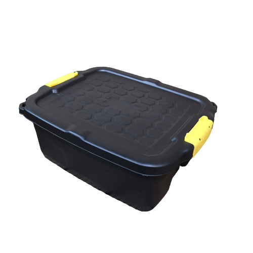 Samuel Alexander 24L Heavy Duty Storage Box Sturdy, Lockable, Stackable and Nestable Design Storage Chest with Clips in Black