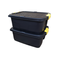 2 x 24L Heavy Duty Storage Boxes, Sturdy, Lockable, Stackable and Nestable Design Storage Chests with Clips in Black