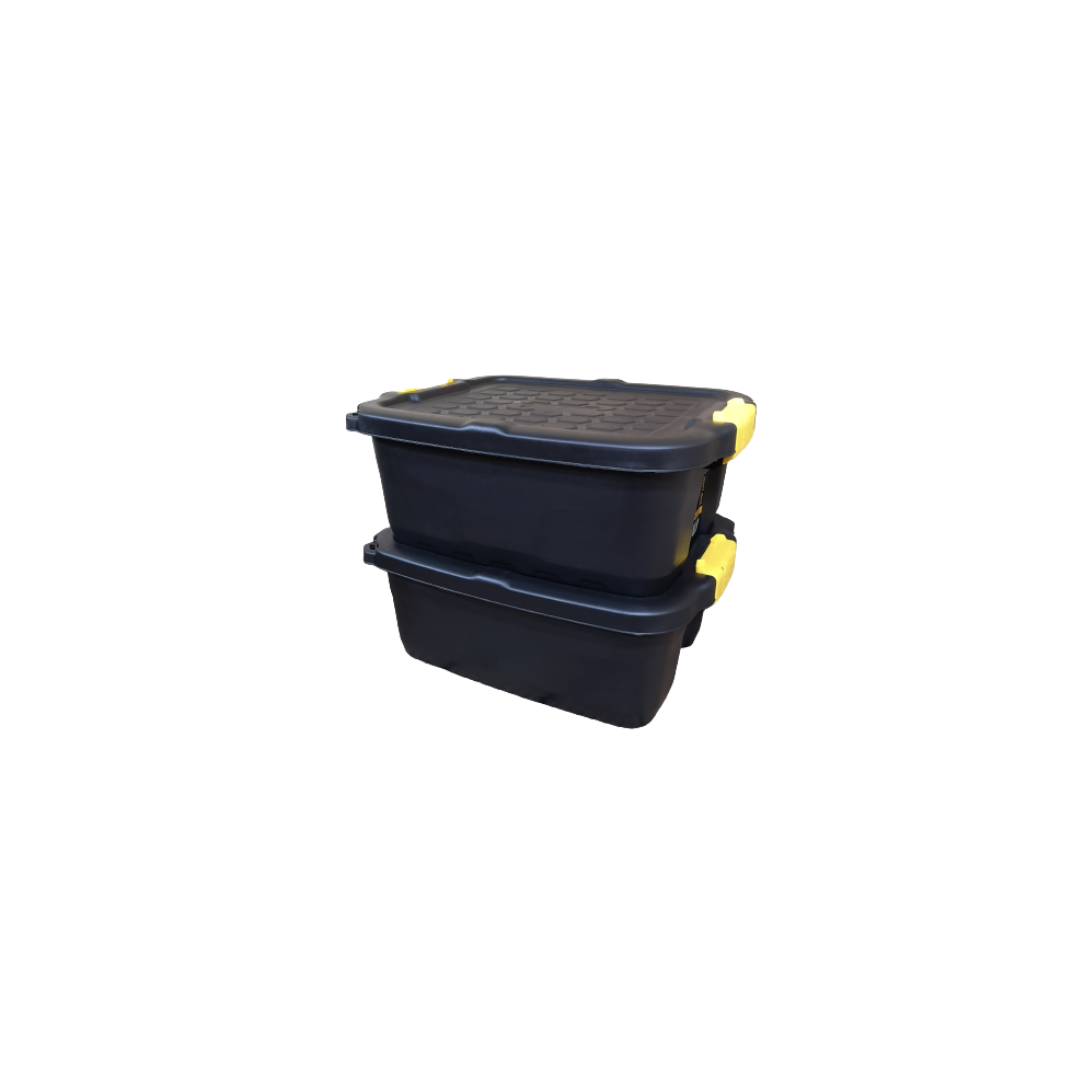 Samuel Alexander 2 X 24L Heavy Duty Storage Boxes, Sturdy, Lockable, Stackable And Nestable Design Storage Chests With Clips In Black