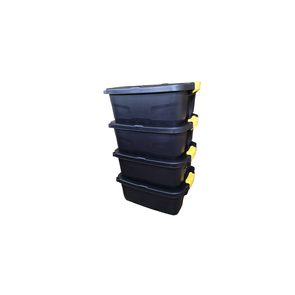 Samuel Alexander 4 X 24L Heavy Duty Storage Boxes, Sturdy, Lockable, Stackable And Nestable Design Storage Chests With Clips In Black