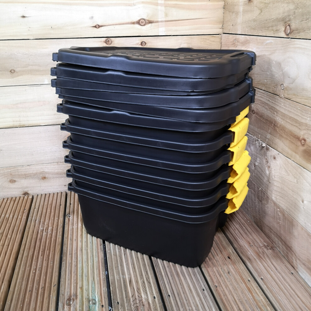 Samuel Alexander 6 X 24L Heavy Duty Storage Boxes, Sturdy, Lockable, Stackable And Nestable Design Storage Chests With Clips In Black