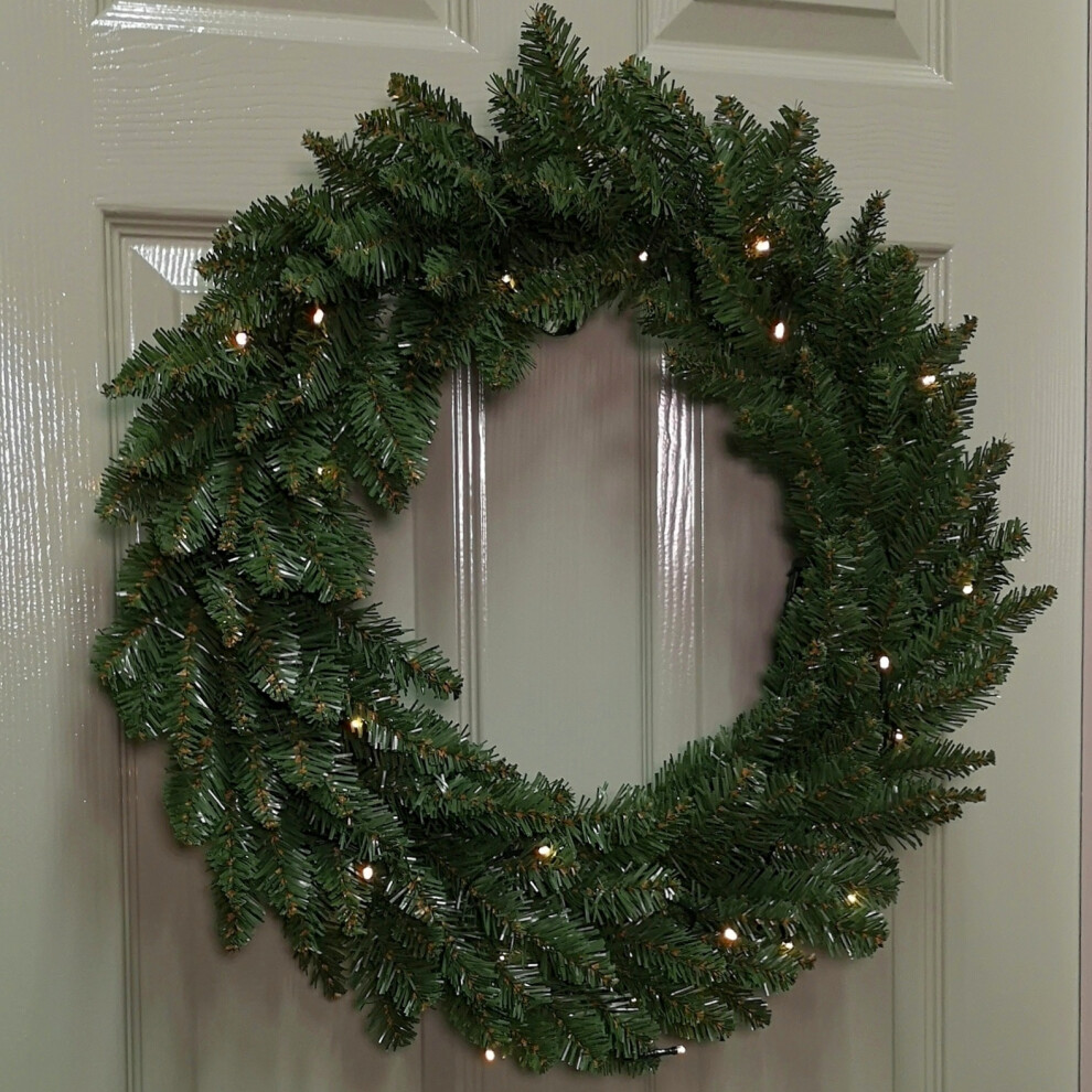 Samuel Alexander 60Cm Plain Green Christmas Wreath With 50 Warm White Leds And 160 Bullet Tips