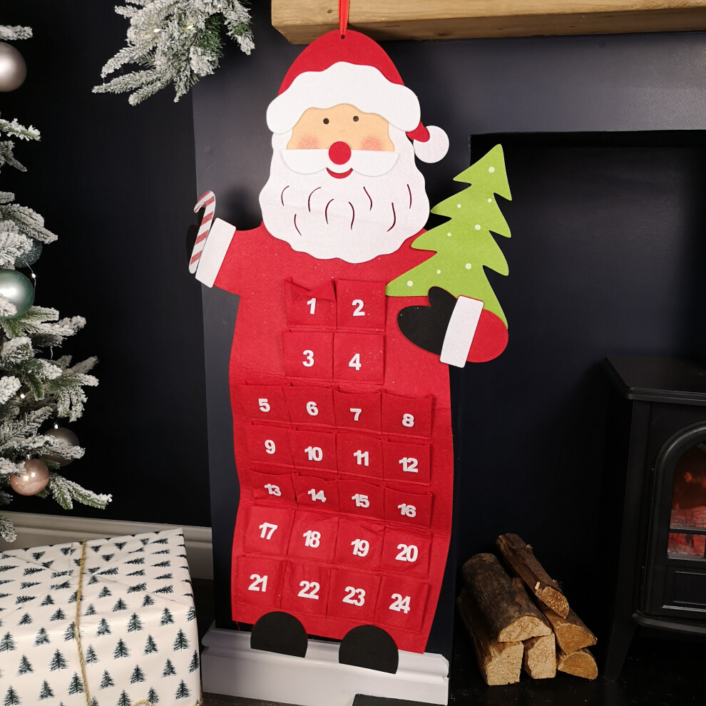 Samuel Alexander 90Cm Fabric And Hanging Santa Advent Calendar Christmas Decoration Red/White