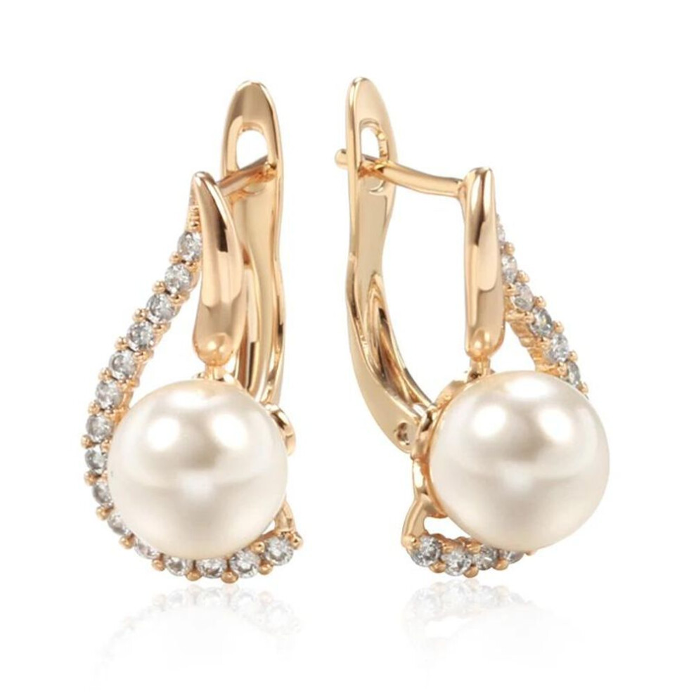 Water Drop Geometric White Zircon Synthetic Pearl Drop Earrings For Women Trendy Gold Color Party Fashion Jewelry