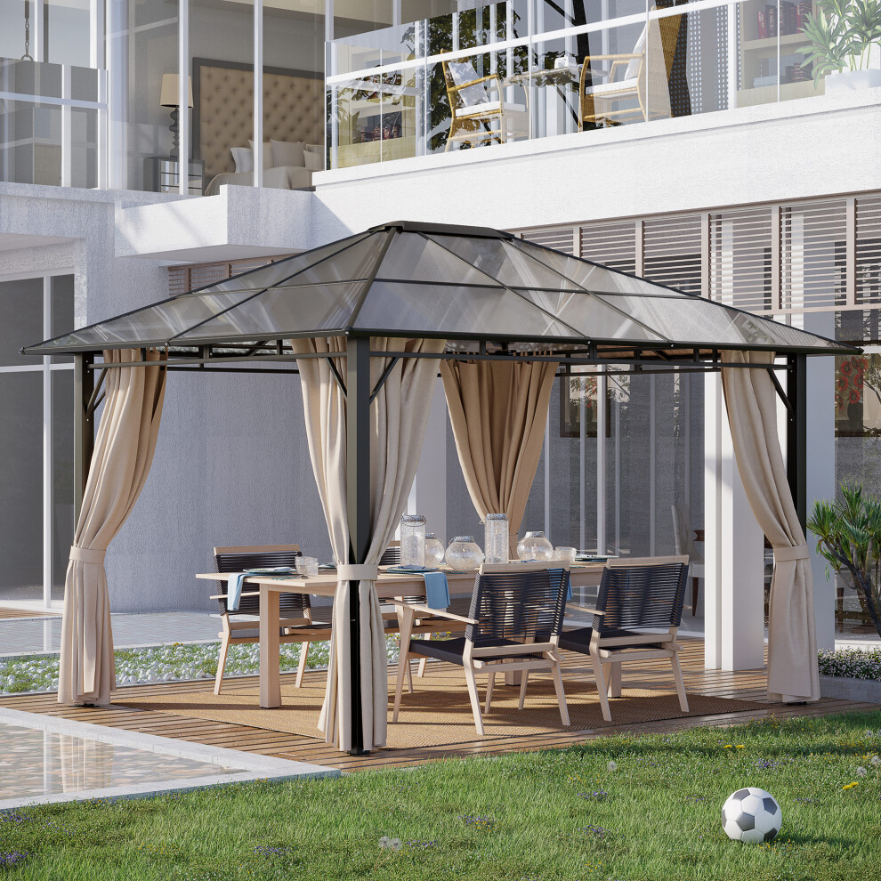 Outsunny 3.6x3(m) Hardtop Gazebo Garden Pavilion w/ Polycarbonate Roof, Brown
