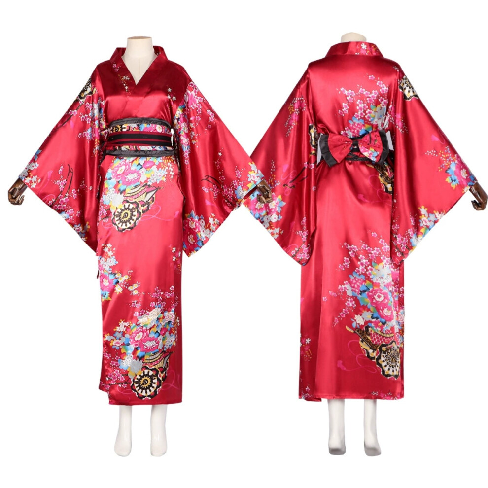 (Red, S) Traditional Japanese Kimono Cosplay Costume Women's Yukata Set for Anime, Stage Performance & Photoshoots