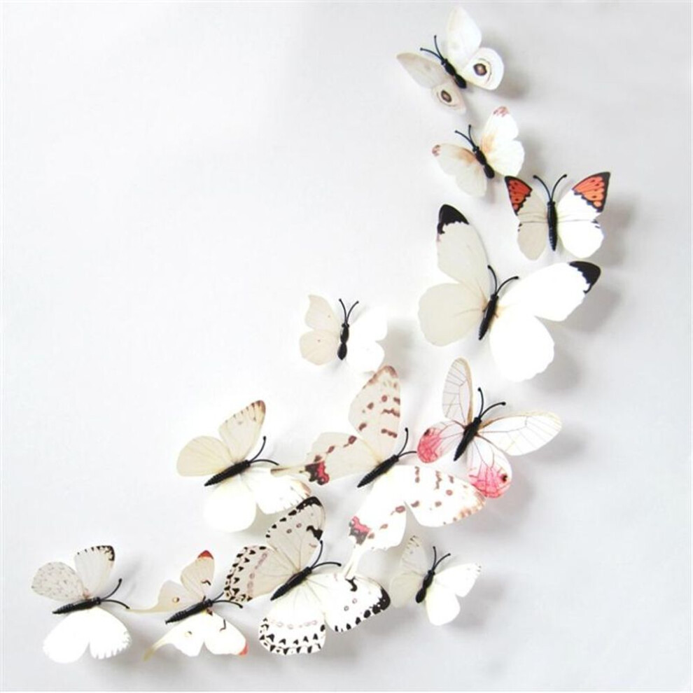 (white,multicolor) 12pcs 3D Butterfly Sticker Art Design Decal Wall Decals Kids Home Decor Magnet