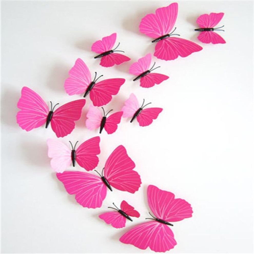 (pink) 12pcs 3D Butterfly Sticker Art Design Decal Wall Decals Kids Home Decor Magnet