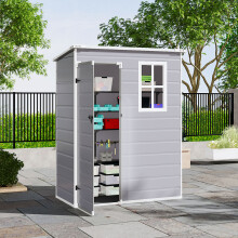 5x3ft Outdoor Plastic Garden Storage Shed – Lockable PP Tool Shed with Window, Vent, Weather-Resistant Design (140x80.5x187.5 cm)