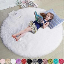 (120*120cm, white) Blush Round Rug For Bedroom,fluffy Circle Rug 4'x4' For Kids Room,furry Carpet For Teen Girls Room,shaggy Circul