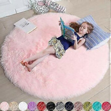 (120*120cm, Pink) Blush Round Rug For Bedroom,fluffy Circle Rug 4'x4' For Kids Room,furry Carpet For Teen Girls Room,shaggy Circul