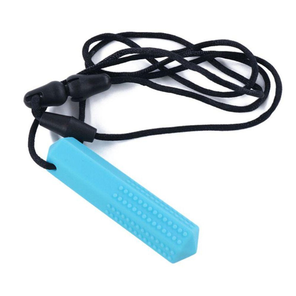(blue) Silicone Teether Kids Chew Necklace Sensory Chewy Pendant Toys for Autism ADHD