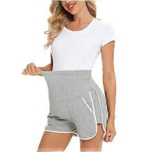 (2XL, One size) Maternity Pants Solid Strip Splicing Protect Abdomen Pregnant Woman Shorts