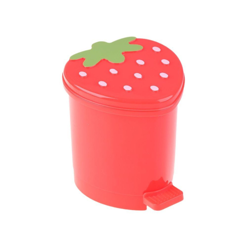 (red, S) Mini Trash Can With Lid Plastic Trash Basket For Home Bedroom Office Desktop Garbage Storage Box Strawberry Container