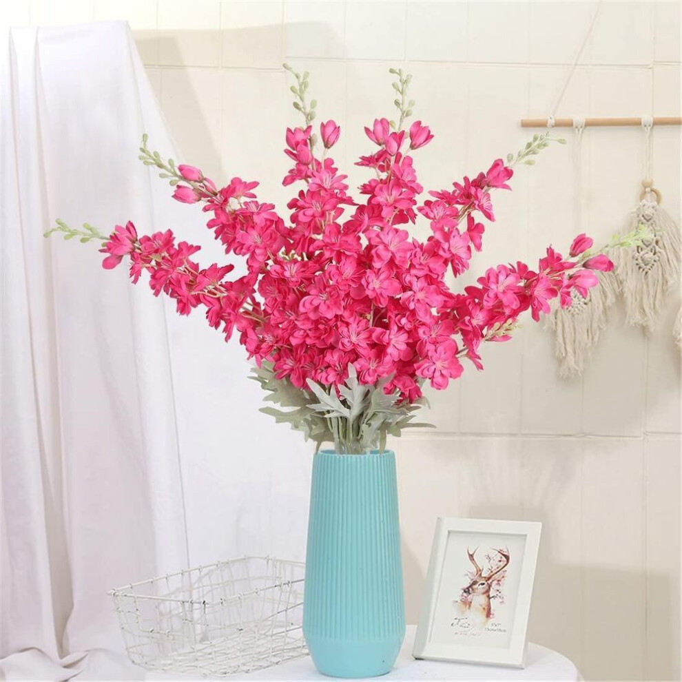 (rose red) 6 Pcs Artificial Larkspur Flower 85cm Long Stem Flowers Silk Delphinium Flowers For Home Decor Indoor Outdoor Floral Centerpieces For Tables