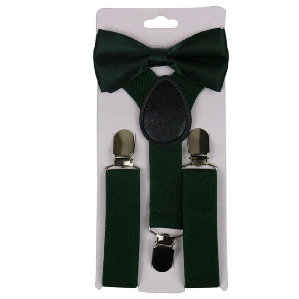 (black,green) Kids Boys Girls Solid Color Clip-on Suspenders Elastic Adjustable Braces With Cute Bow Tie
