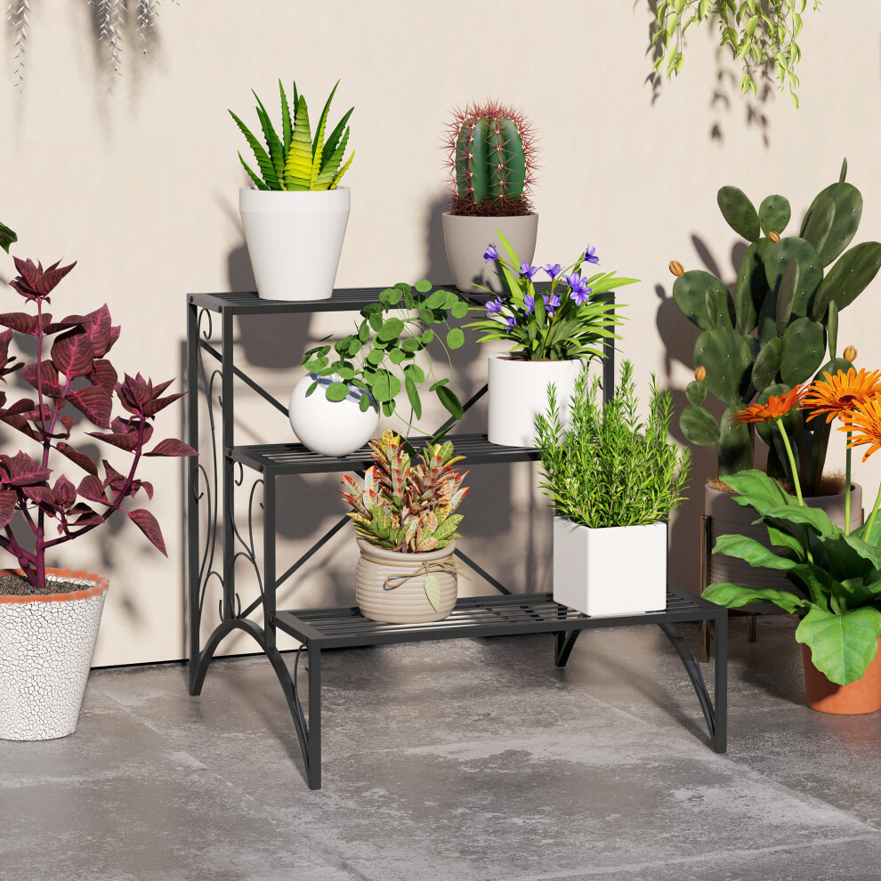 Outsunny Black 3-Tier Metal Plant Stand For Garden Balcony Indoor Outdoor, - Image 7