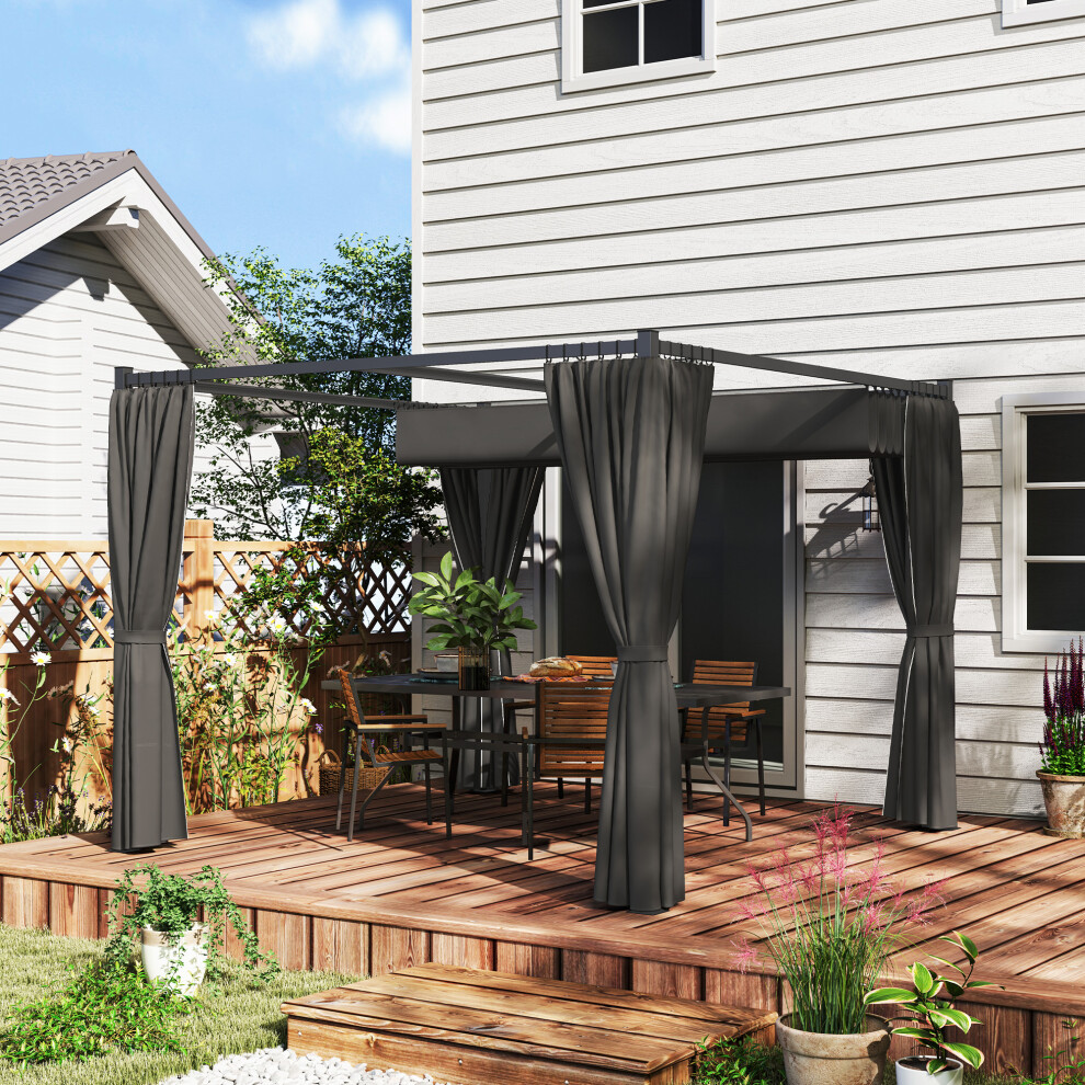 Outsunny 3 X 3(m) Pergola With Retractable Roof And Curtains, Charcoal Grey