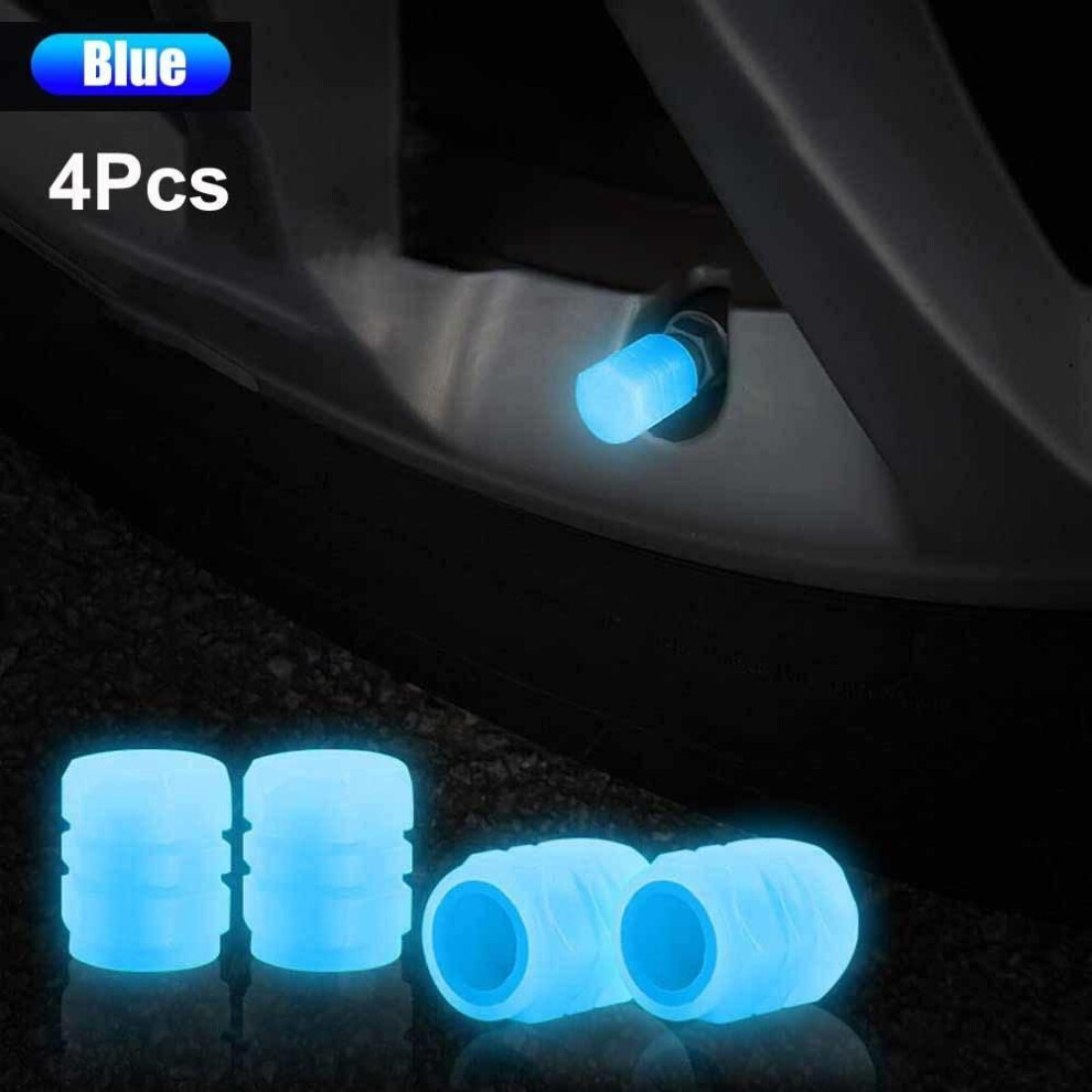 (blue) 4pcs Luminous Valve S Fluorescent Green Blue Night Glowing Car Motorcycle Bicycle Wheel Styling Tyre Hub Luminous Decor