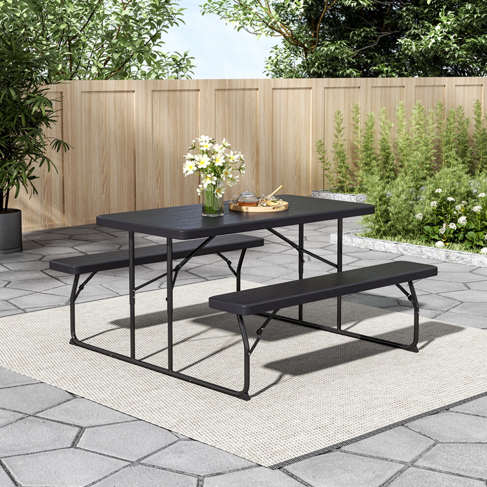 (Black) Foldable Picnic Table and Bench Set