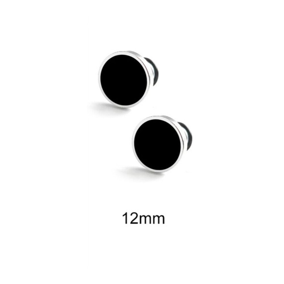 (12mm) Solid Color Hip Hop Earring Korean Style Fashion Stud Earring Round Black Stud Earrings  Gift