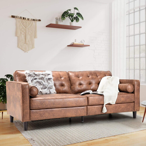 (Brown) YODOLLA 214cm 3 Seater Sofa Sleeper Sofa Loveseat 2