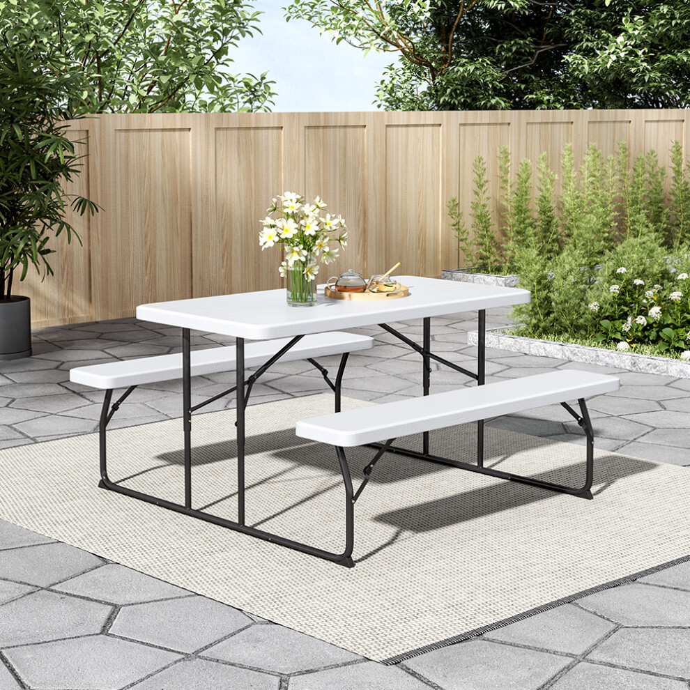 (White) Foldable Picnic Table and Bench Set